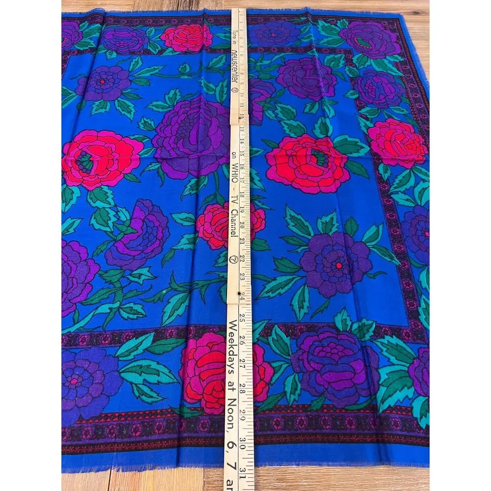 Vintage Challis by Berkshire Floral Scarf Blue Purple Pink made in Japan 31”